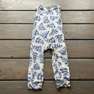 Sleeveless Leaf-Print Romper for Kids - Blue/White